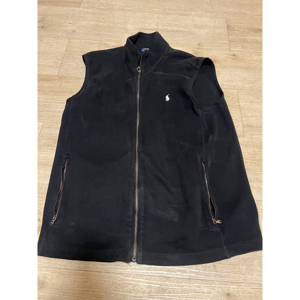 Polo Ralph Lauren Mens Black Full Zip Cotton Knit Sweater Vest‎ Full Zip Size M